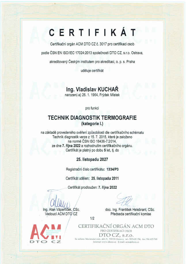 Certifikát termografie